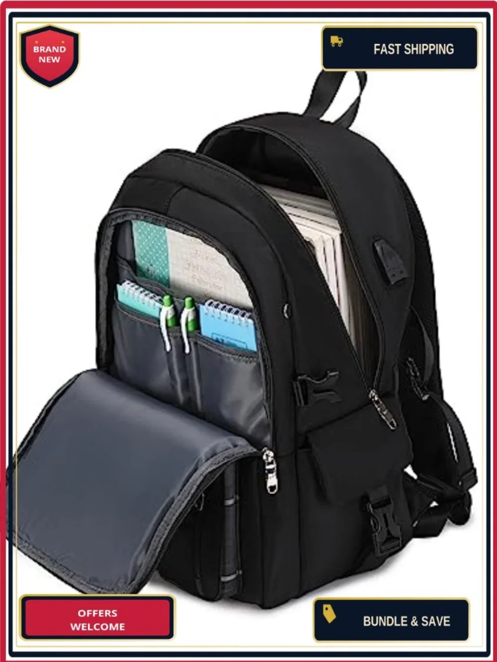 Waterproof Polyester Laptop Backpack Set with Pockets for Travel School